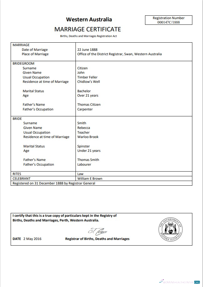 Download Australia Western Australia marriage certificate template in Word format Photoshop template